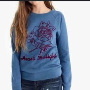 J. CREW Hearts Delight Blue Cotton Sweatshirt W Romantic Textured Rose Design S